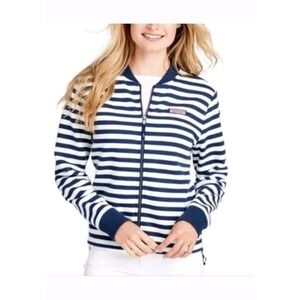 VINEYARD VINES Striped Shep Shirt Bomber Jacket Womens M Full Zip Navy White *